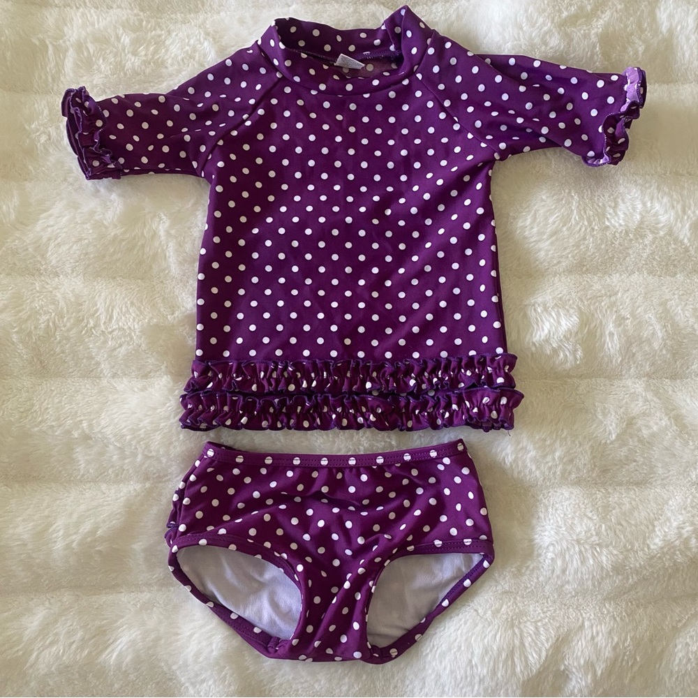 Ruffle Butts short sleeve rash guard two piece swimsuit